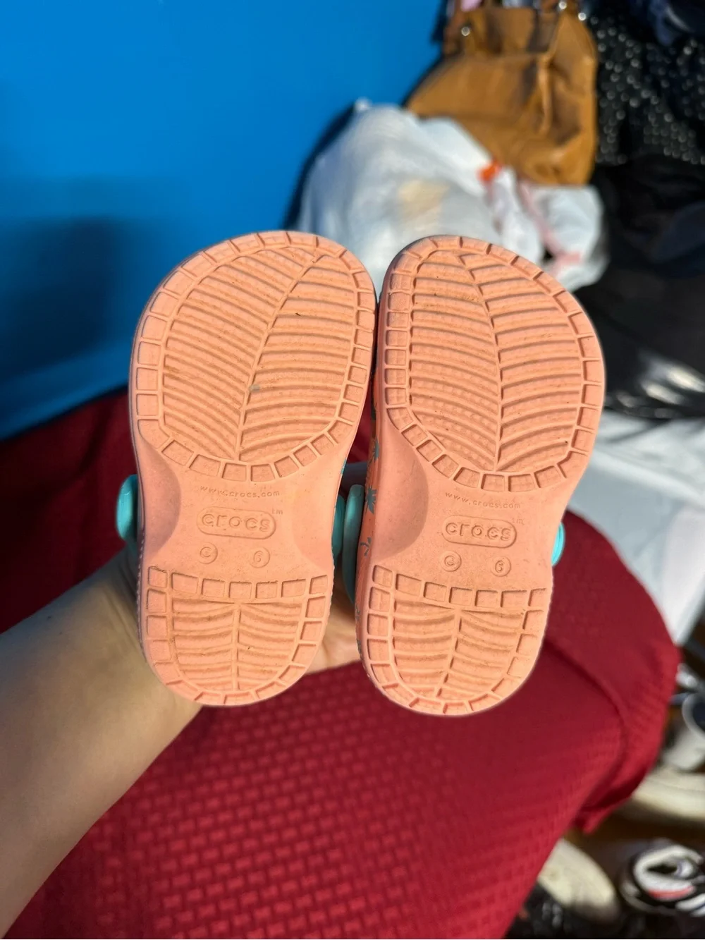 Baby girl  Coral Pink Palm-Print Clog with Teal Strap Sz 6